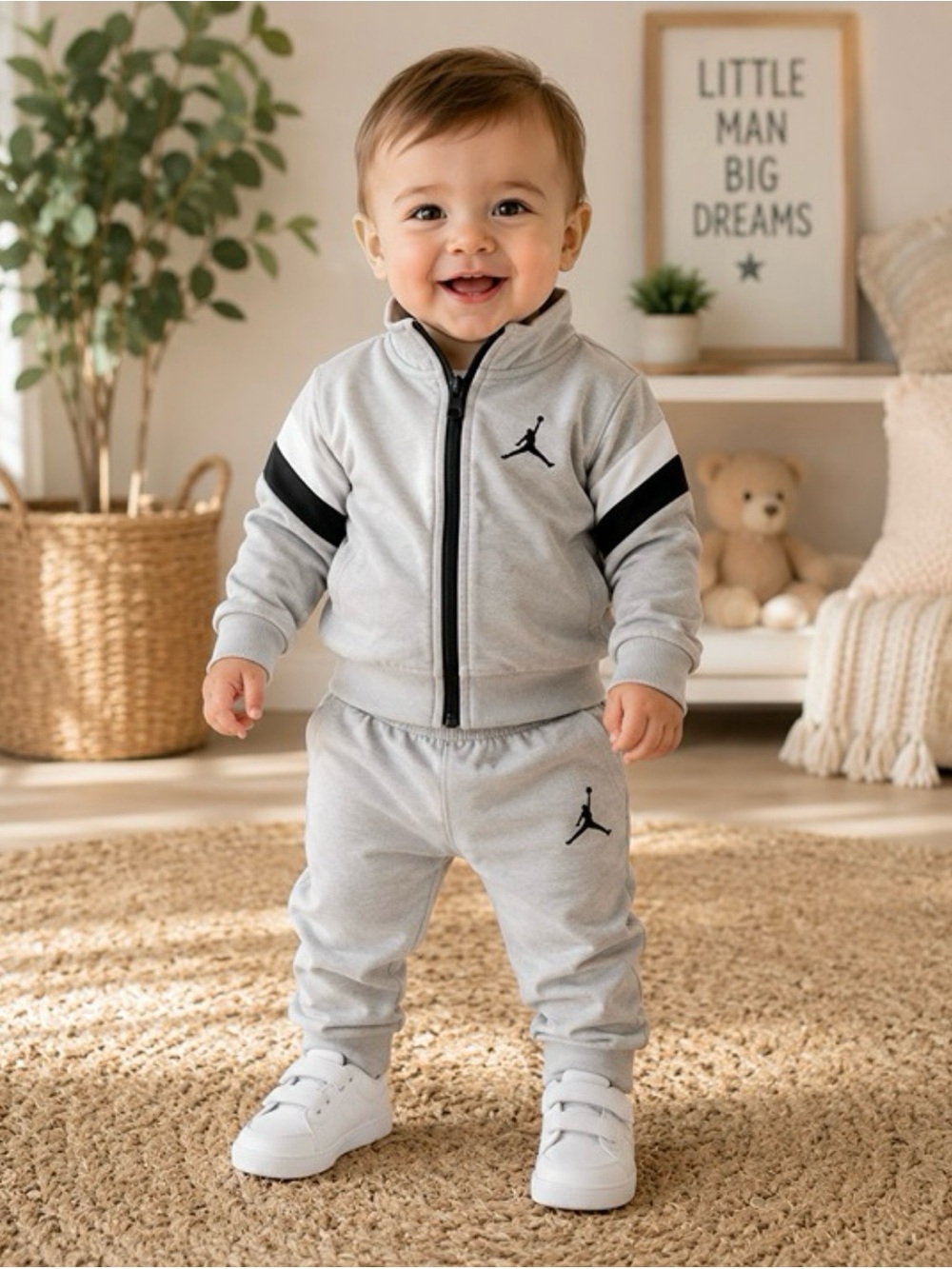 Jordan Baby Boys Matching Tracksuit Set Size 12 Months Grey Black Athletic Outfi